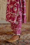 Buy_Sage Saga_Pink Chanderi Silk Print Mughal Floral V Neck Kurta Palazzo Set _Online_at_Aza_Fashions