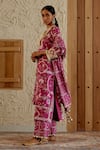 Buy_Sage Saga_Pink Chanderi Silk Print Mughal Floral V Neck Kurta Palazzo Set 