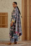 Buy_Sage Saga_Green Chanderi Silk Print Mughal Floral V Neck Morni Kurta Palazzo Set 