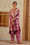 Sage Saga_Pink Chanderi Silk Print Mughal Floral Round Neck Kurta Salwar Set _Online_at_Aza_Fashions