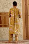 Shop_Sage Saga_Yellow Chanderi Silk Print Mughal Floral Round Neck Sarson Kurta Salwar Set _at_Aza_Fashions