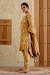 Buy_Sage Saga_Yellow Chanderi Silk Print Mughal Floral Round Neck Sarson Kurta Salwar Set _Online_at_Aza_Fashions