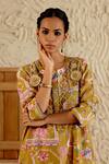 Sage Saga_Yellow Chanderi Silk Print Mughal Floral Round Neck Sarson Kurta Salwar Set _at_Aza_Fashions