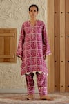 Buy_Sage Saga_Pink Chanderi Silk Print Floral Tile V Neck Kurta With Salwar _at_Aza_Fashions