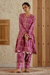 Sage Saga_Pink Chanderi Silk Print Floral Tile V Neck Kurta With Salwar _Online_at_Aza_Fashions