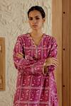 Sage Saga_Pink Chanderi Silk Print Floral Tile V Neck Kurta With Salwar _at_Aza_Fashions