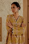 Buy_Sage Saga_Yellow Chanderi Silk Print Floral Tile V Neck Sarson Kurta With Salwar 