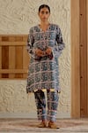 Buy_Sage Saga_Green Chanderi Silk Print Floral Tile V Neck Morni Kurta With Salwar _Online_at_Aza_Fashions