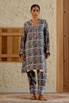 Shop_Sage Saga_Green Chanderi Silk Print Floral Tile V Neck Morni Kurta With Salwar _Online_at_Aza_Fashions