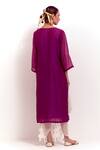 Shop_Shikha Malik_Purple Silk, Chanderi Round Neck Pleated Yoke Kurta _at_Aza_Fashions