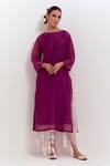 Shikha Malik_Purple Silk, Chanderi Round Neck Pleated Yoke Kurta _Online_at_Aza_Fashions