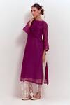 Buy_Shikha Malik_Purple Silk, Chanderi Round Neck Pleated Yoke Kurta _Online_at_Aza_Fashions