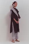 Buy_SHIKHA MALIK_Black Silk Chanderi Threadwork Mandarin Collar Overlap Panel Kurta _Online_at_Aza_Fashions