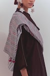 Shop_SHIKHA MALIK_Black Silk Chanderi Threadwork Mandarin Collar Overlap Panel Kurta _Online_at_Aza_Fashions