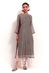 SHIKHA MALIK_Grey Silk Chanderi Textured Round Pleated Bodice Kurta _Online_at_Aza_Fashions