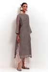 Buy_SHIKHA MALIK_Grey Silk Chanderi Textured Round Pleated Bodice Kurta _Online_at_Aza_Fashions