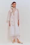 SHIKHA MALIK_White Silk Chanderi Plain Round Front Gather Kurta _Online_at_Aza_Fashions