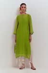 Buy_SHIKHA MALIK_Green Silk Chanderi Pintucks Round Side Kurta _at_Aza_Fashions