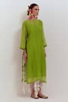 SHIKHA MALIK_Green Silk Chanderi Pintucks Round Side Kurta _Online_at_Aza_Fashions