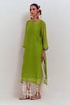 Buy_SHIKHA MALIK_Green Silk Chanderi Pintucks Round Side Kurta _Online_at_Aza_Fashions