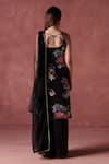 LASHKARAA_Black Silk Print Blossom V Neck Embellished Kurta Palazzo Set _Online_at_Aza_Fashions