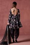 LASHKARAA_Black Silk Print Gul Deep Round Neck Embellished Kurta Tulip Pant Set _Online_at_Aza_Fashions