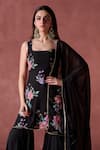 Shop_LASHKARAA_Black Georgette Print Midnight Garden Square Neck Kurti Gharara Set _at_Aza_Fashions