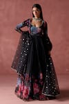 Buy_LASHKARAA_Black Organza Print Shaam Bahar Sweetheart Embellished Anarkali With Dupatta _at_Aza_Fashions