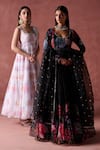 Buy_LASHKARAA_Black Organza Print Shaam Bahar Sweetheart Embellished Anarkali With Dupatta _Online_at_Aza_Fashions