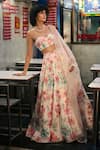 Buy_LASHKARAA_Off White Crepe Print Phoolista Sweetheart Neck Embellished Lehenga Set _at_Aza_Fashions