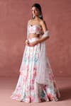 Shop_LASHKARAA_Off White Crepe Print Phoolista Sweetheart Neck Embellished Lehenga Set _Online_at_Aza_Fashions