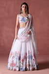 Shop_LASHKARAA_Off White Georgette Print Bloom Garden Leaf Neck And Embellished Lehenga Set _at_Aza_Fashions