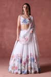 Shop_LASHKARAA_Off White Georgette Print Bloom Garden Leaf Neck And Embellished Lehenga Set _Online_at_Aza_Fashions