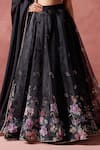 Buy_LASHKARAA_Black Organza Print Night Garden Sweetheart Neck And Embellished Lehenga Set _Online_at_Aza_Fashions