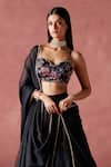 Shop_LASHKARAA_Black Organza Print Night Garden Sweetheart Neck And Embellished Lehenga Set _at_Aza_Fashions