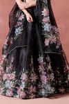 Shop_LASHKARAA_Black Organza Print Petunia Garden Deep Round Neck And Embellished Lehenga Set _Online_at_Aza_Fashions