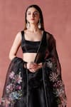 Shop_LASHKARAA_Black Organza Print Petunia Garden Deep Round Neck And Embellished Lehenga Set _at_Aza_Fashions