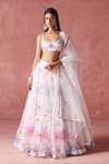 Buy_LASHKARAA_White Organza Print Petunia Bloom Scoop Neck And Embellished Lehenga Set _at_Aza_Fashions