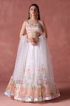 Buy_LASHKARAA_White Organza Print Bloom Paradise Sweetheart Neck And Embellished Lehenga Set _at_Aza_Fashions