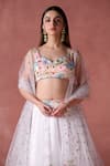 Shop_LASHKARAA_White Organza Print Bloom Paradise Sweetheart Neck And Embellished Lehenga Set _at_Aza_Fashions