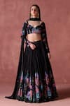 Buy_LASHKARAA_Black Georgette Print Raat Bahar Sweetheart Neck And Embellished Lehenga Set _at_Aza_Fashions