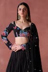 Shop_LASHKARAA_Black Georgette Print Raat Bahar Sweetheart Neck And Embellished Lehenga Set _at_Aza_Fashions