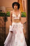 Buy_LASHKARAA_White Organza Print Phool Guchha Plunging Sweetheart And Embellished Lehenga Set _Online_at_Aza_Fashions