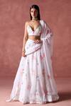 Shop_LASHKARAA_White Organza Print Phool Guchha Plunging Sweetheart And Embellished Lehenga Set _at_Aza_Fashions