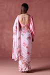 LASHKARAA_Pink Satin Print Fresh Bloom Sweetheart Neck And Embellished Saree With Blouse _Online_at_Aza_Fashions