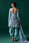 LASHKARAA_Blue Chiffon Print Floral Leaf Peplum Kurta And Dhoti Pant Set _Online_at_Aza_Fashions