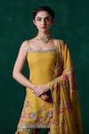 Shop_LASHKARAA_Yellow Georgette Print Floral Scoop Zari Embroidered Kurta And Sharara Set _at_Aza_Fashions