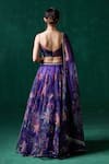 LASHKARAA_Purple Organza Print Floral V-neck Zari Embroidered Kalidar Lehenga Set _Online_at_Aza_Fashions