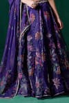 Buy_LASHKARAA_Purple Organza Print Floral V-neck Zari Embroidered Kalidar Lehenga Set _Online_at_Aza_Fashions