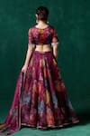 LASHKARAA_Wine Georgette Print Floral Round Mirror Embroidered Kalidar Lehenga Set _Online_at_Aza_Fashions